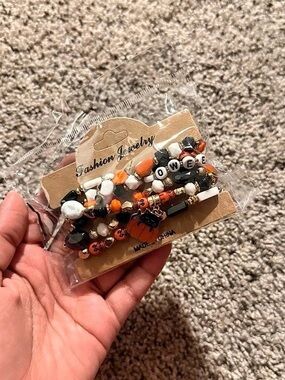 Beaded Bracelet Set in Orange & Black